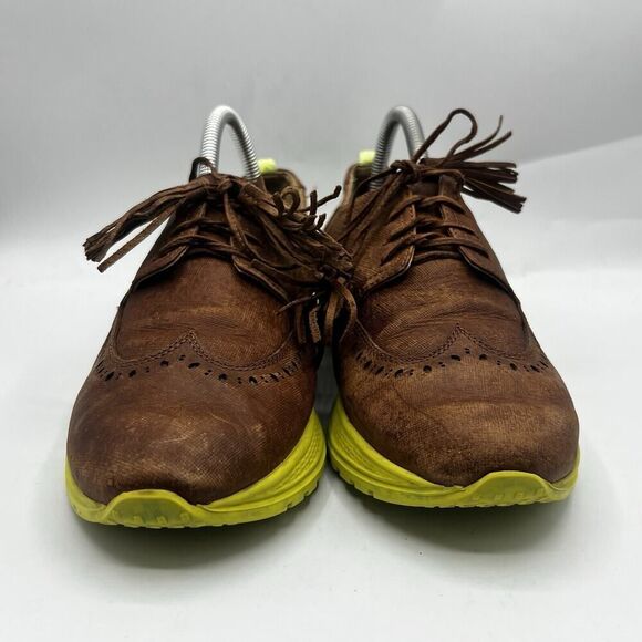 Velez Oxford Shoes Mens 8 Brown/Yellow Leather Wingtip Lace Up Colombian Made - Picture 2 of 15